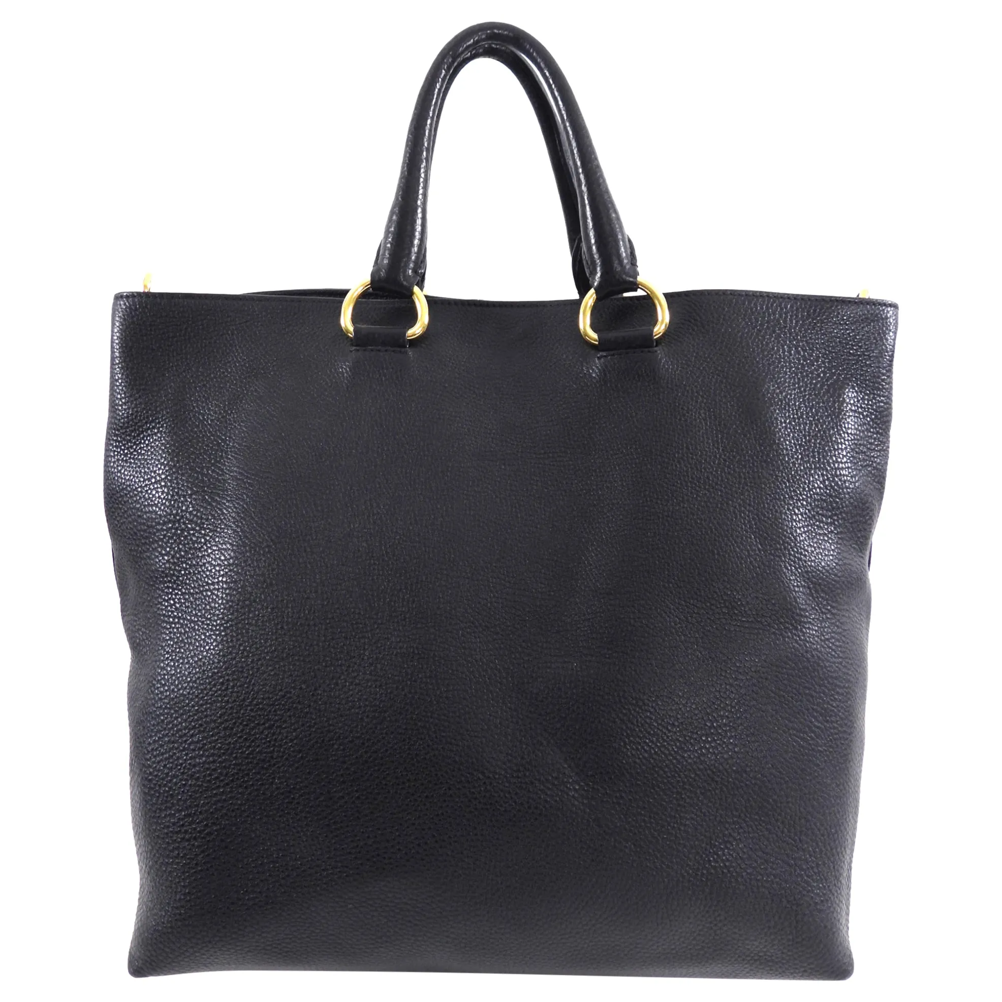 Prada Black Daino Leather Two Way Tote Bag