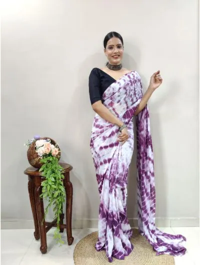 Purple Lehariya Soft Fabric 1 Minute Saree Ready to Wear Sari