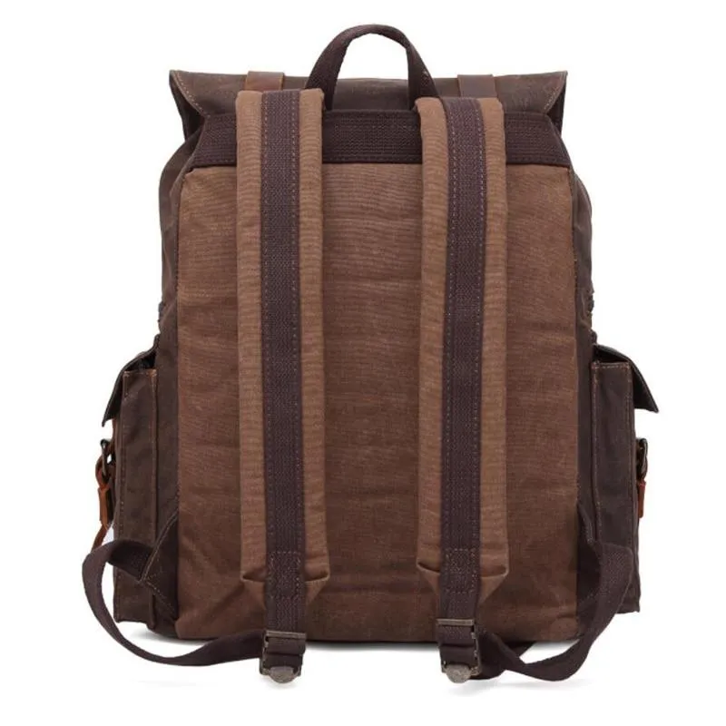 Retro Canvas Leather Waterproof Backpack 20 Litre