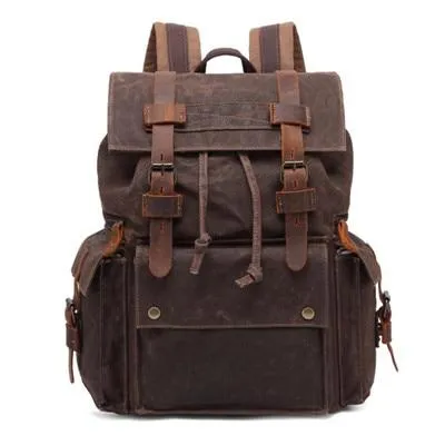 Retro Canvas Leather Waterproof Backpack 20 Litre