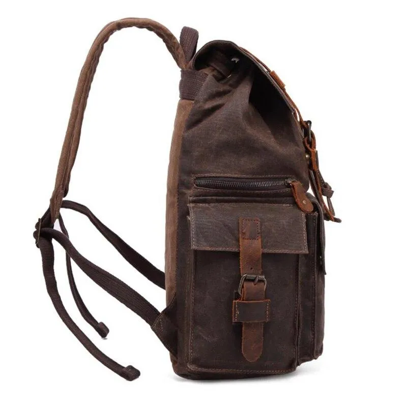 Retro Canvas Leather Waterproof Backpack 20 Litre