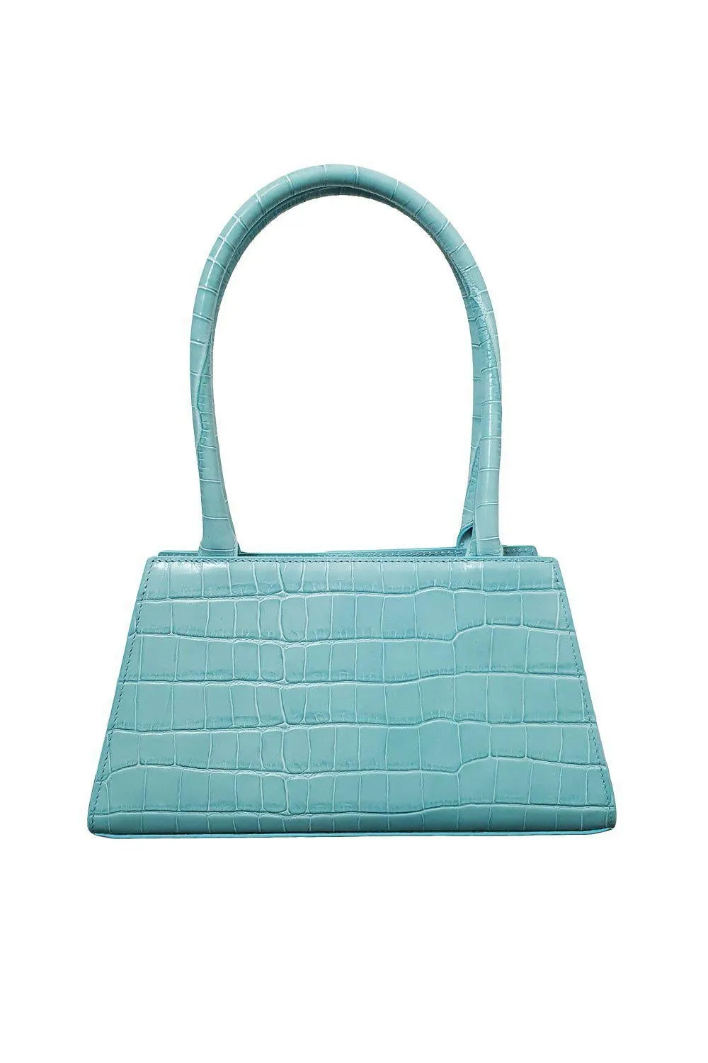 RIXO Ice Blue Leather Dora Top Handle Mini Trapeze Tote (S)