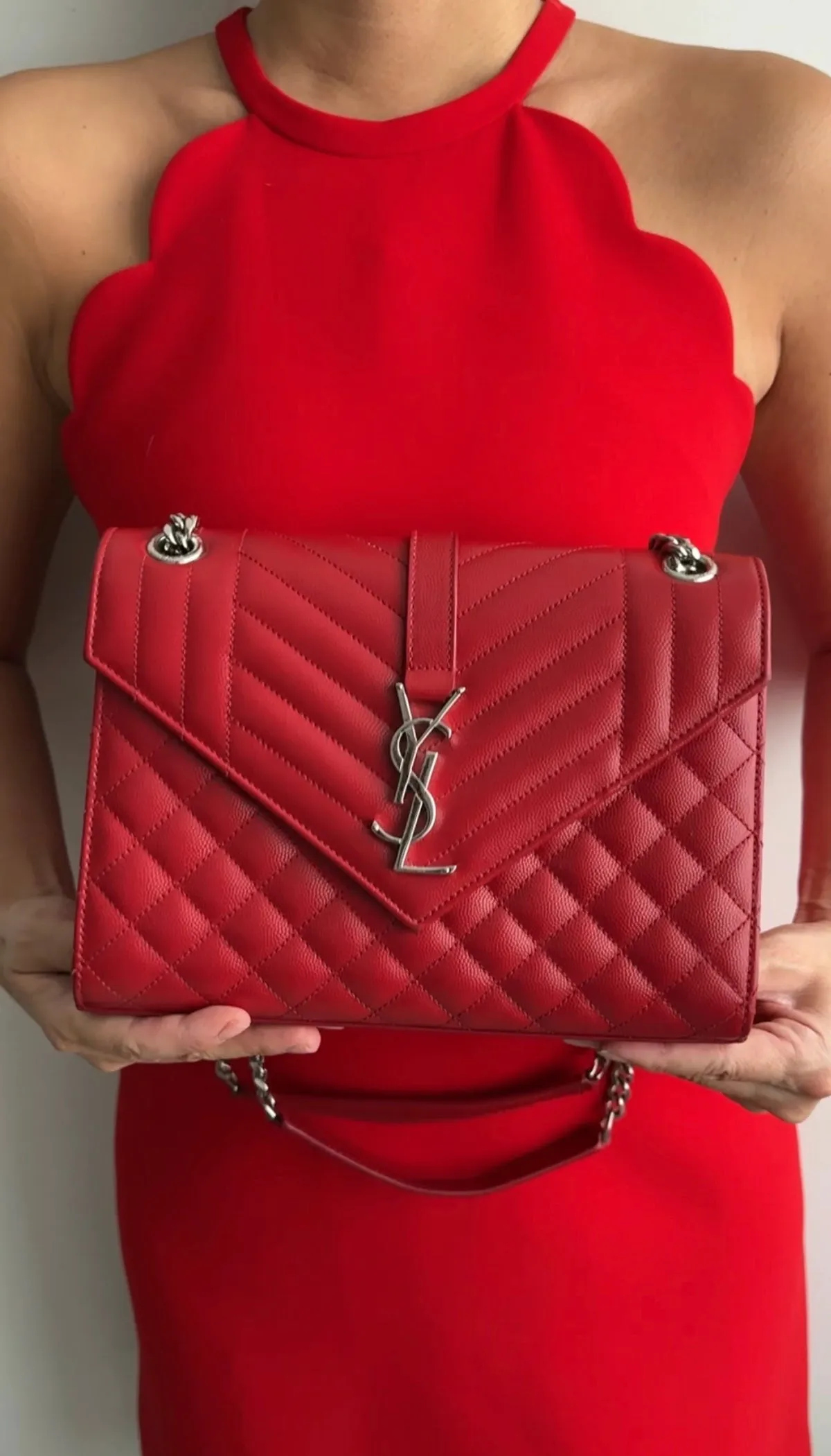 Saint Laurent Red Tri-Quilt Small Envelope Bag