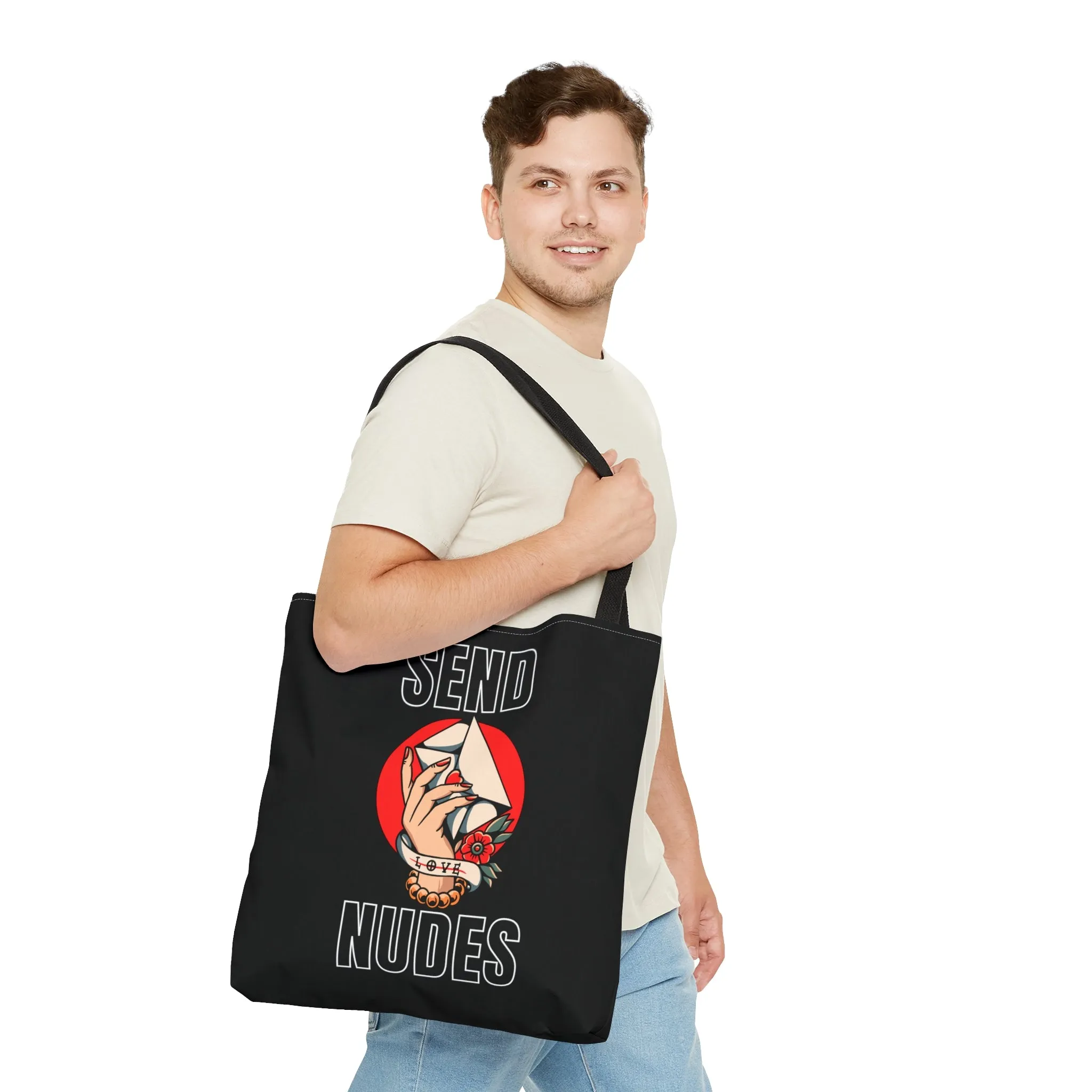 Send Nudes Tattoo Tote Bag in Black / Vintage American Old School Traditional Tattoo, Punk Rock Alternative Beach Bag Shopping Bag Book Bag