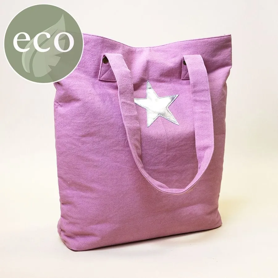 Silver Star Cotton Tote Bag - Pink