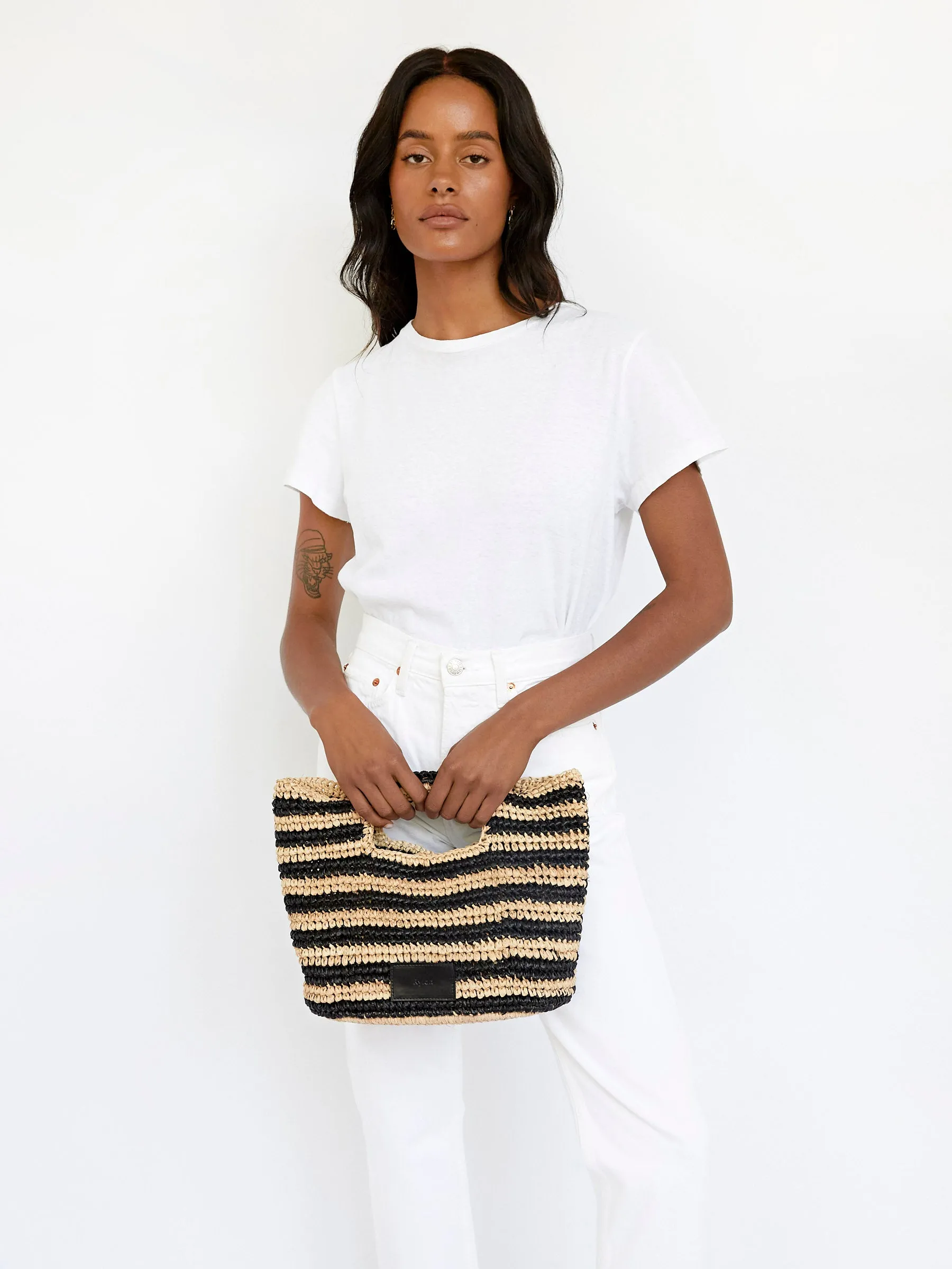 Striped Raffia Casual Small Tote