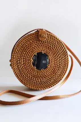 Tan Tien Buffalo Horn Centerpiece Circle Wicker Rattan Bag