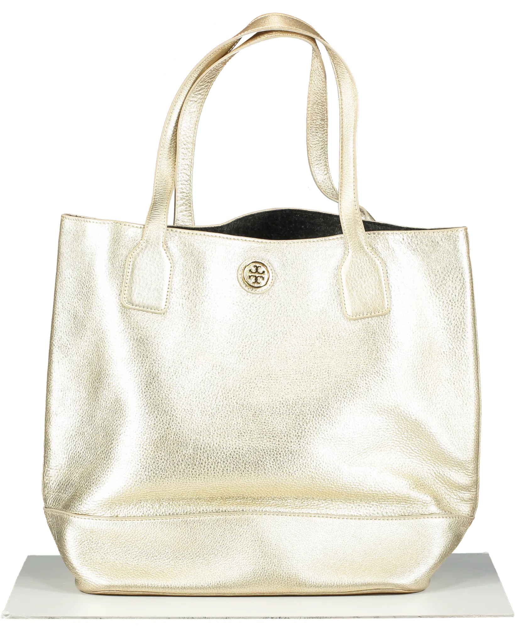 Tory Burch Large Metallic Gold Logo Tote Bag One