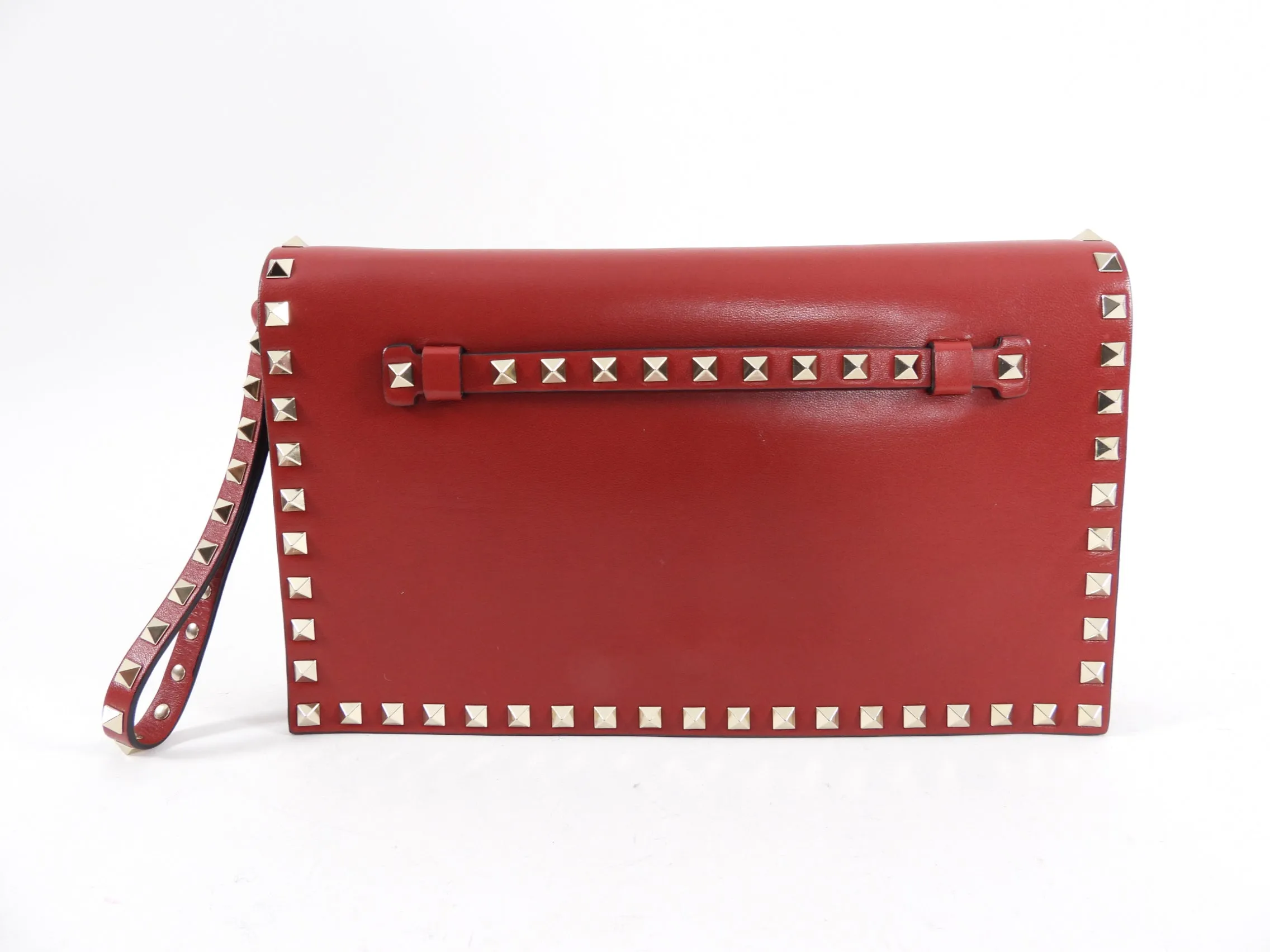 Valentino Red Leather Rock Stud Wristlet Clutch Bag