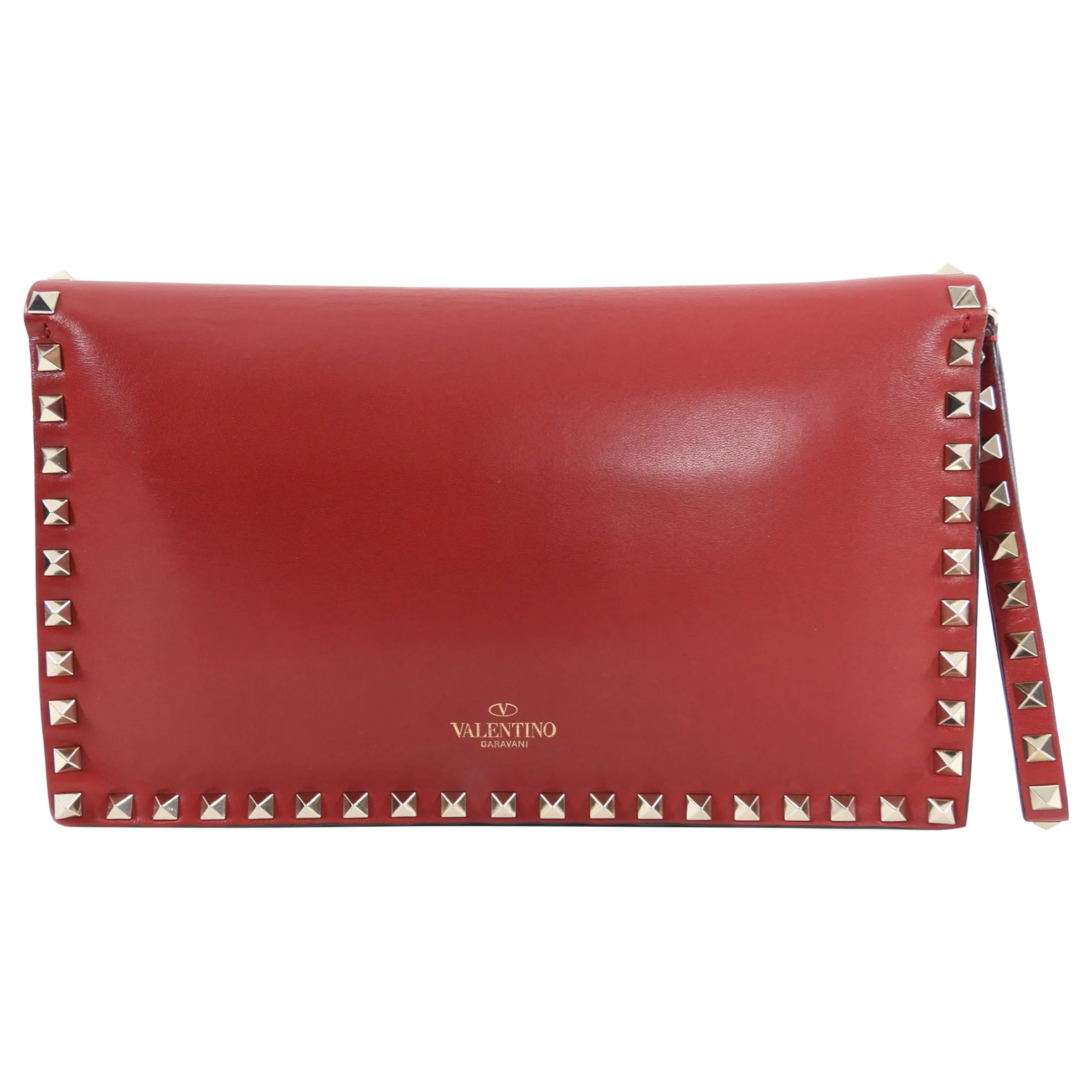 Valentino Red Leather Rock Stud Wristlet Clutch Bag