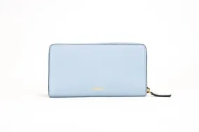 Versace Grainy Leather Gold Monogram Zip Around Clutch Wallet 'Cornflower Blue'