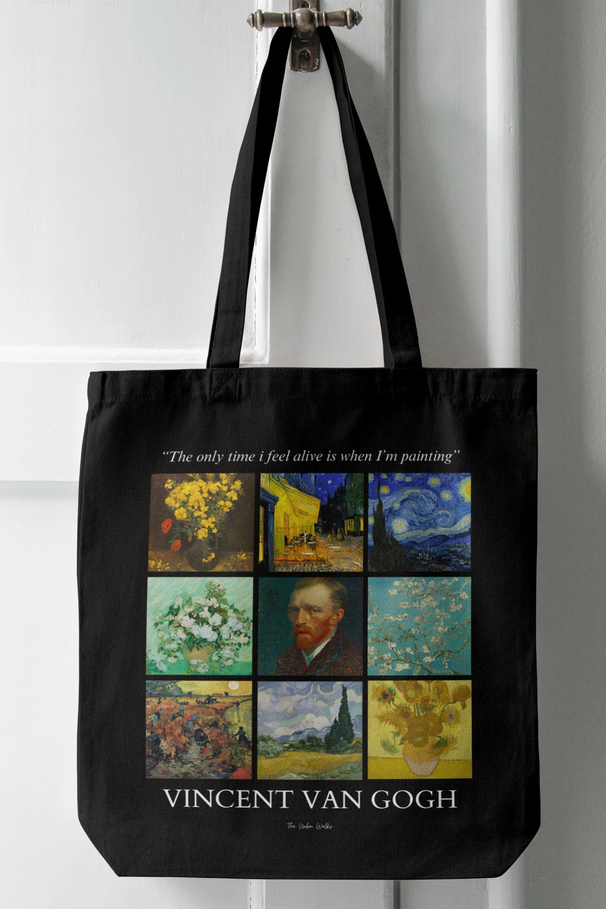 Vincent Van Gogh collage with quote Black tote bag with zipper