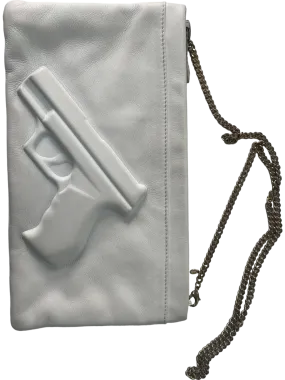 Vlieger & Vandam White Embossed Gun Chain Strap Leather Clutch Bag