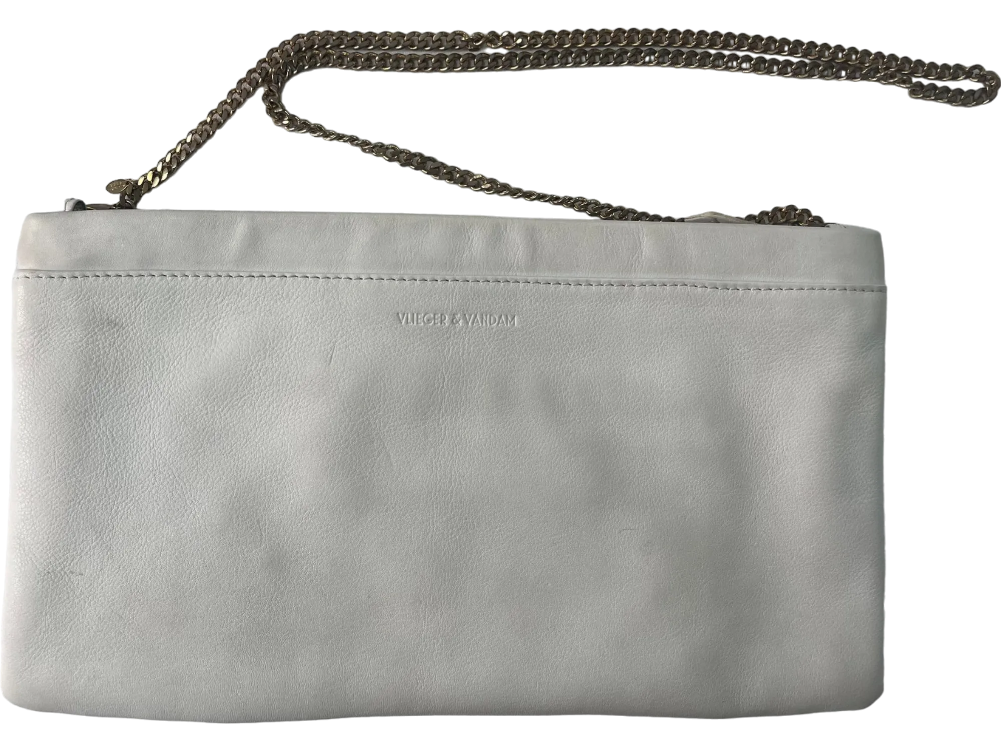 Vlieger & Vandam White Embossed Gun Chain Strap Leather Clutch Bag