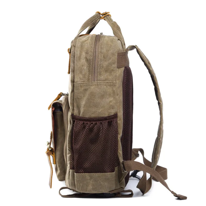 Waxed Canvas Travel Backpack DSLR Camera Backpack Casual School Backpack Q272