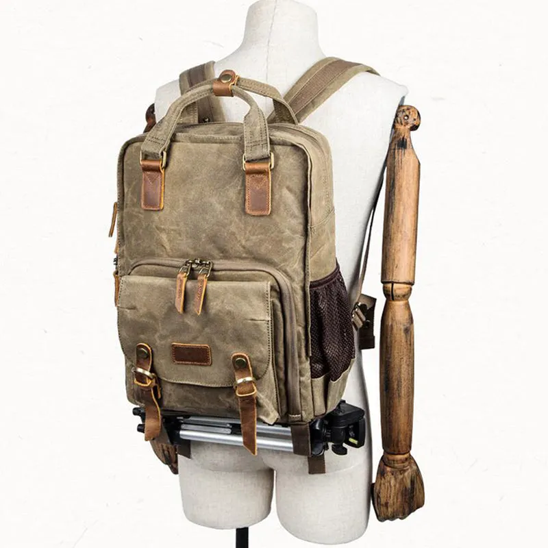 Waxed Canvas Travel Backpack DSLR Camera Backpack Casual School Backpack Q272