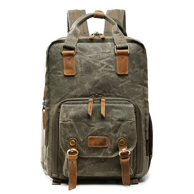 Waxed Canvas Travel Backpack DSLR Camera Backpack Casual School Backpack Q272